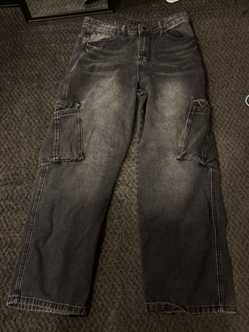 Amazon Men's Faded Black Straight Cargo Jeans